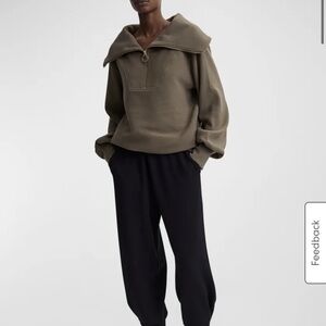 Varley- Revolve | Vine Half Zip Ribbed Cotton Blend Pullover Olive Stone Small